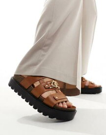 エイソス ASOS DESIGN chunky sandal in tan pu with gold monogram detailing メンズ