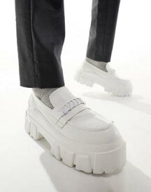 エイソス ASOS DESIGN chunky loafers in white faux leather メンズ