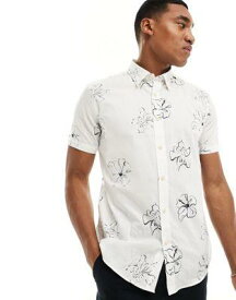 ベンシャーマン Ben Sherman short sleeve linear floral print shirt in white メンズ
