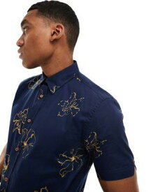 ベンシャーマン Ben Sherman short sleeve linear floral print shirt in dark blue メンズ