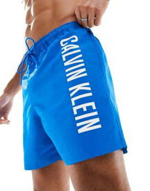 カルバンクライン Calvin Klein intense power medium drawstring swim short in blue メンズ
