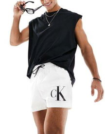 カルバンクライン Calvin Klein monogram short drawstring swim short in white メンズ