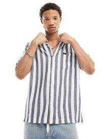 リー Lee short sleeve revere collar bold stripe resort shirt relaxed fit in navy メンズ