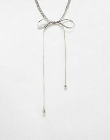 Reclaimed Vintage unisex drippy puller bow necklace in silver ユニセックス