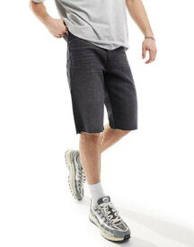 ウイークデイ Weekday Civic denim knee length shorts in black wash メンズ