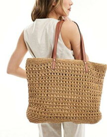 アクセサライズ Accessorize large beach straw tote bag in beige レディース