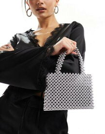 エイソス ASOS DESIGN beaded mini ball grab clutch bag in silver レディース