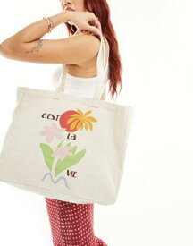 エイソス ASOS DESIGN canvas tote bag with cest la vie print in multi レディース