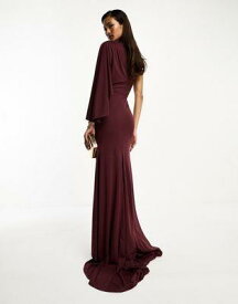 エイソス ASOS DESIGN one shoulder premium draped maxi dress with train detail in deep purple レディース