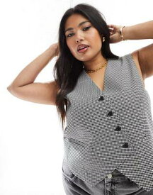 エイソス ASOS DESIGN Curve asymmetric waistcoat in houndstooth レディース