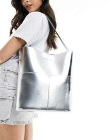 エイソス ASOS DESIGN silver bonded tote bag with pockets レディース