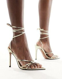 エイソス ASOS DESIGN Nightly strappy tie leg high sandals in gold レディース