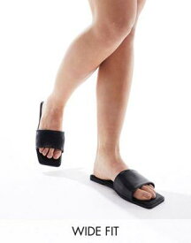 エイソス ASOS DESIGN Wide Fit Fig square toe flat sandals in black レディース