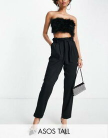 ASOS Tall エイソス ASOS DESIGN Tall ponte peg trouser with paperbag tie waist in black レディース