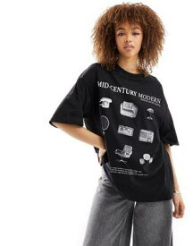 エイソス ASOS DESIGN oversized t-shirt with mid-century modern graphic in black レディース