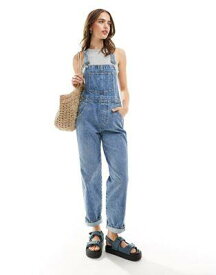 エイソス ASOS DESIGN denim dungaree in mid blue レディース