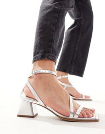 エイソス ASOS DESIGN Hibiscus asymmetric mid block heeled sandals in silver レディース