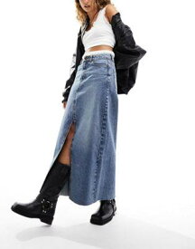 エイソス ASOS DESIGN A line denim maxi skirt in midwash blue レディース