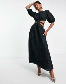 エイソス ASOS DESIGN lace insert cutout midi broderie dress in black レディース