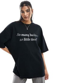 エイソス ASOS DESIGN boyfriend fit t-shirt with so many books slogan graphic in black レディース