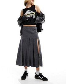 エイソス ASOS DESIGN box pleated midi skirt with high split in grey レディース