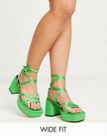 エイソス ASOS DESIGN Wide Fit Hutton strappy platform heeled sandals in green レディース