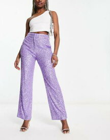 エイソス ASOS DESIGN straight sequin ankle grazer trousers in purple レディース