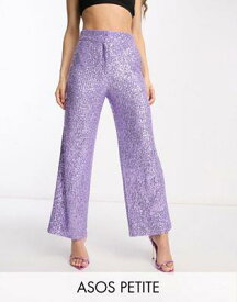 ASOS Petite エイソス ASOS DESIGN Petite straight sequin ankle grazer trousers in purple レディース