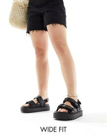 エイソス ASOS DESIGN Wide Fit Forecast sporty dad sandals in black レディース