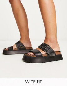 エイソス ASOS DESIGN Wide Fit Fearless double strap flat sandals in black レディース