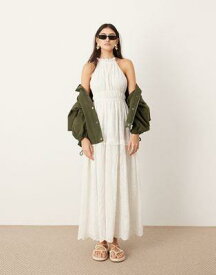 エイソス ASOS EDITION broderie halter maxi dress with open back in white レディース