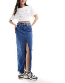 カルバンクライン Calvin Klein Jeans front split midi denim skirt in mid wash レディース
