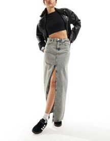 カルバンクライン Calvin Klein Jeans front split denim maxi skirt in mid wash レディース