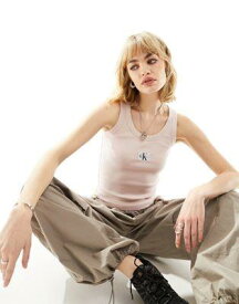 カルバンクライン Calvin Klein Jeans woven label rib tank top in pink レディース