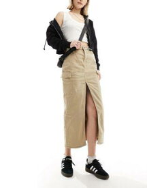 カルバンクライン Calvin Klein Jeans front split denim maxi skirt in tan レディース