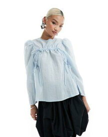 Ghospell ruched bow top in dusty blue レディース
