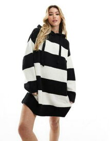 ミスセルフリッジ Miss Selfridge knitted hooded jumper dress in mono stripe レディース