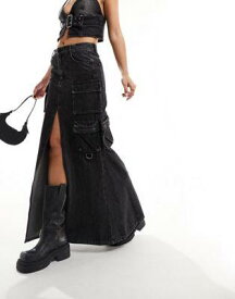 ミスシックスティ Miss Sixty cargo denim maxi skirt in black レディース