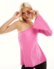 Monki long sleeve one shoulder top in pink 90s wash レディース
