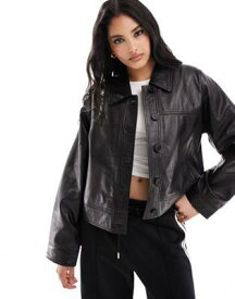 Muubaa minimal leather bomber jacket in black レディース