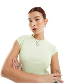 ノイズィーメイ Noisy May embroidered slogan top in mint green レディース