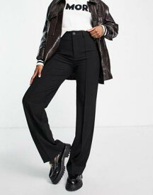 Pull&Bear high waisted tailored straight leg trouser with front seam in black レディース