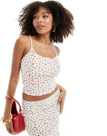Pull&Bear bow front ribbed cami co-ord in red floral レディース