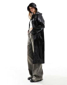 レインズ Rains 18360 waterproof longer jacket in shiny black exclusive to asos レディース