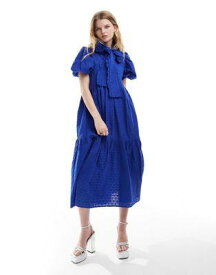 sister jane Sister Jane puff sleeve bow midaxi dress in cobalt blue レディース