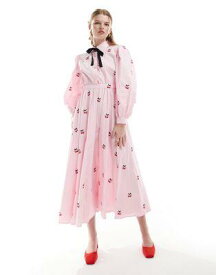 sister jane Sister Jane cherry embroidered bow midi dress in pink レディース