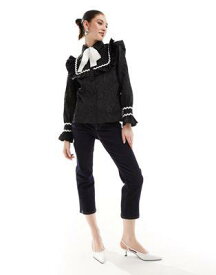 sister jane Sister Jane contrast stitch bow shirt in black レディース