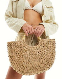 サウスビーチ South Beach beach clutch bag with gold straw and beaded handle レディース