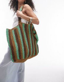トップショップ Topshop Tana oversized woven straw tote bag in green stripe レディース