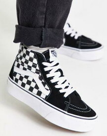 バンズ Vans SK8-Hi Platform trainers in black and white checkerboard レディース